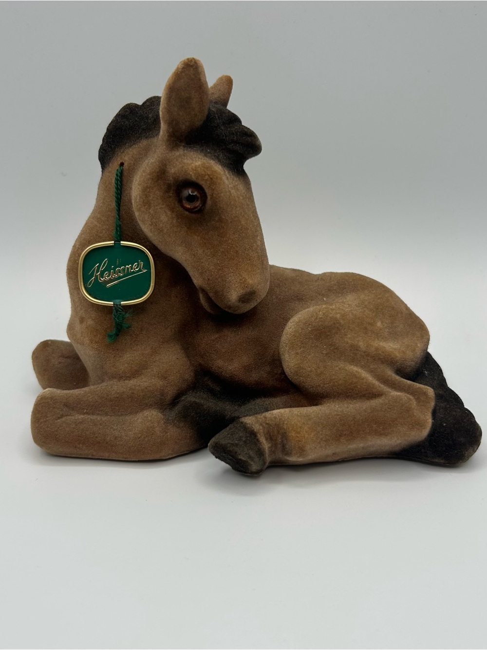 VTG 1970s Heissner W. Germany Flocked Horse Foal Figurine Laying Down w/Tag 6.5”